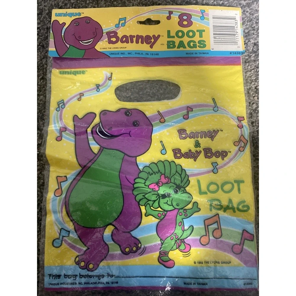 Vintage 1992 Barney The Dinosaur (8) Loot Bags